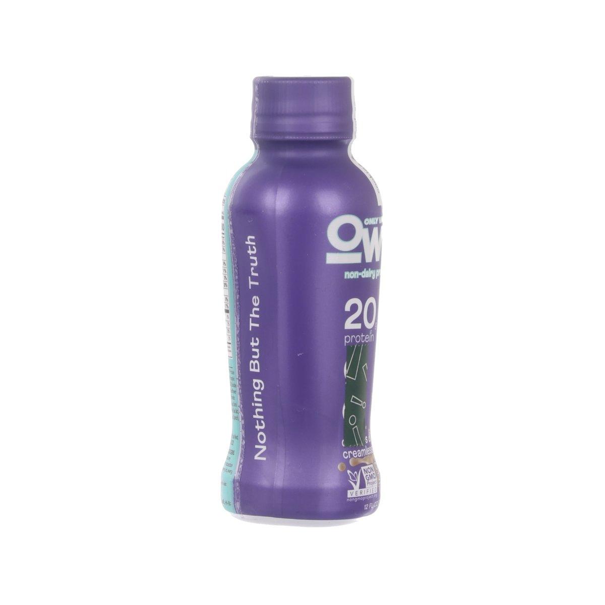 OWYN cookies & cream protein shake PET bottle, side view, 355 mL