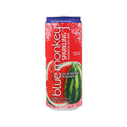 BLUE MONKEY sparkling watermelon juice drink can, red label, watermelon slice, 330 mL