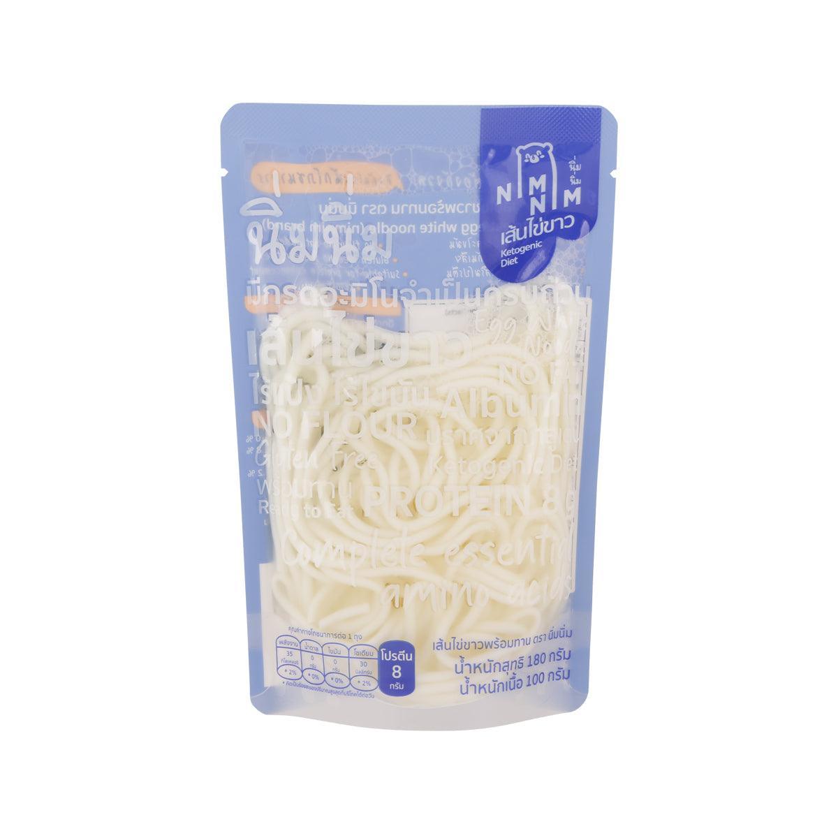 Blue pouch of original egg white noodle with clear window showing pale noodles
