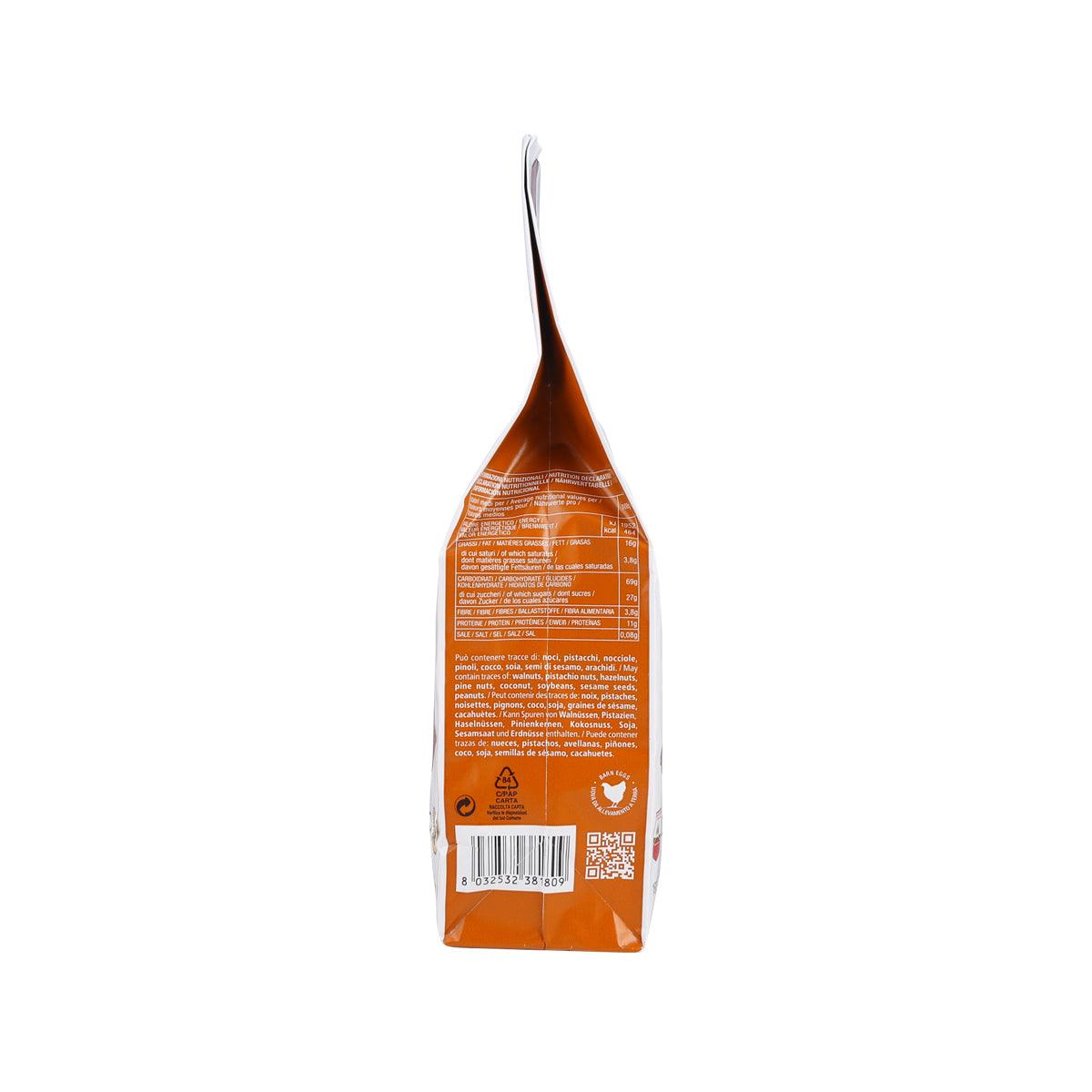 DESEO almond biscuits bag, back view with ingredients and barcode, 180g