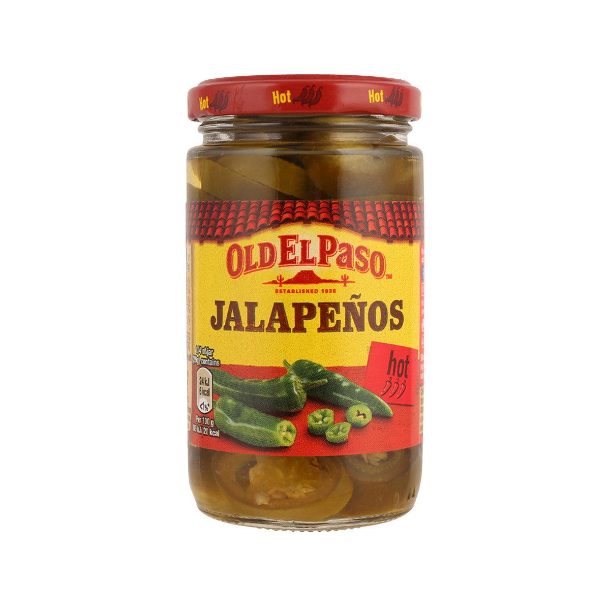 Old El Paso sliced green jalapeños in a glass jar