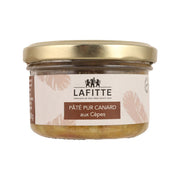 LAFITTE duck pate jar with boletus, glass container and gold lid