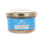 LAFITTE duck rillettes glass jar with blue label and gold lid