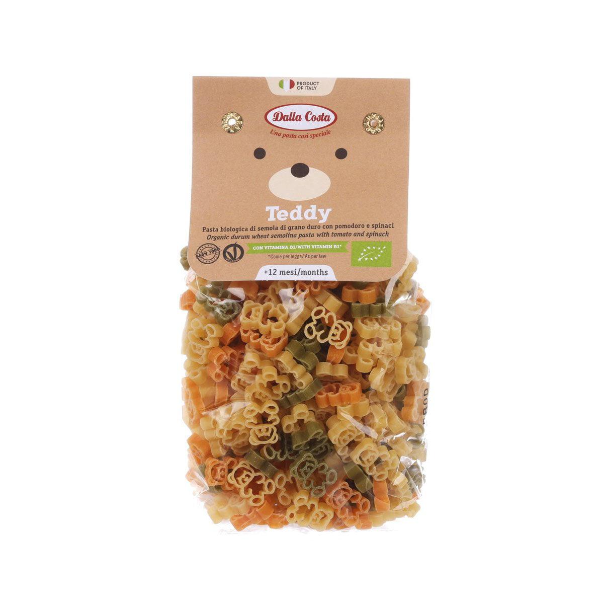 Teddy-shaped pasta bag with tomato and spinach, Dalla Costa organic semolina (200 g)