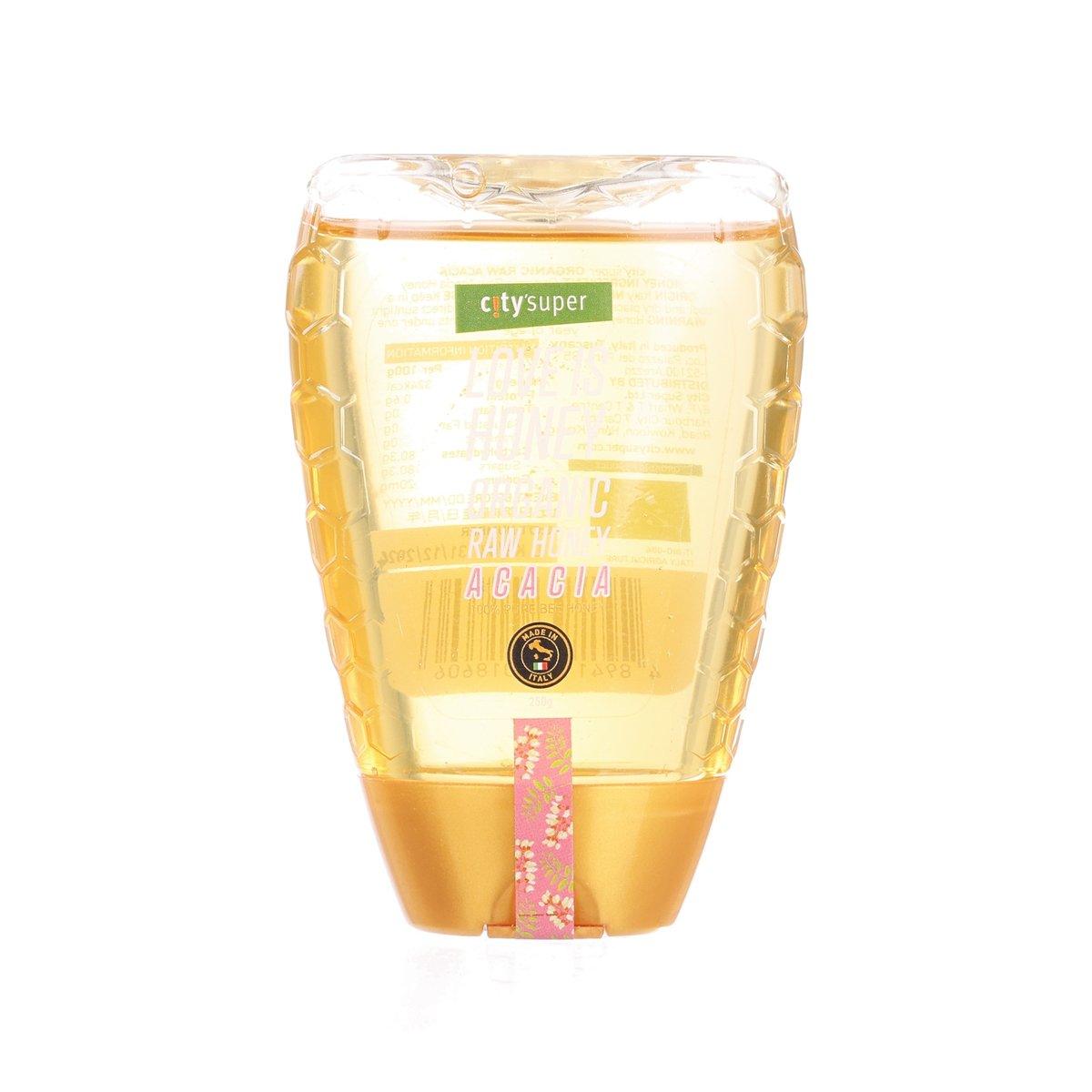 CITYSUPER organic raw acacia honey squeeze pouch, transparent, filled with golden honey