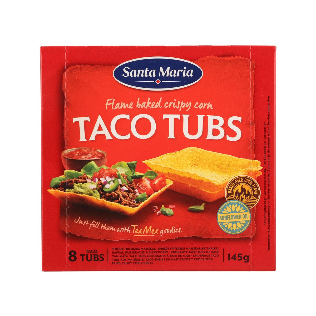 Santa Maria Taco Tubs box, flame-baked crispy corn, 8 tubs, 145g