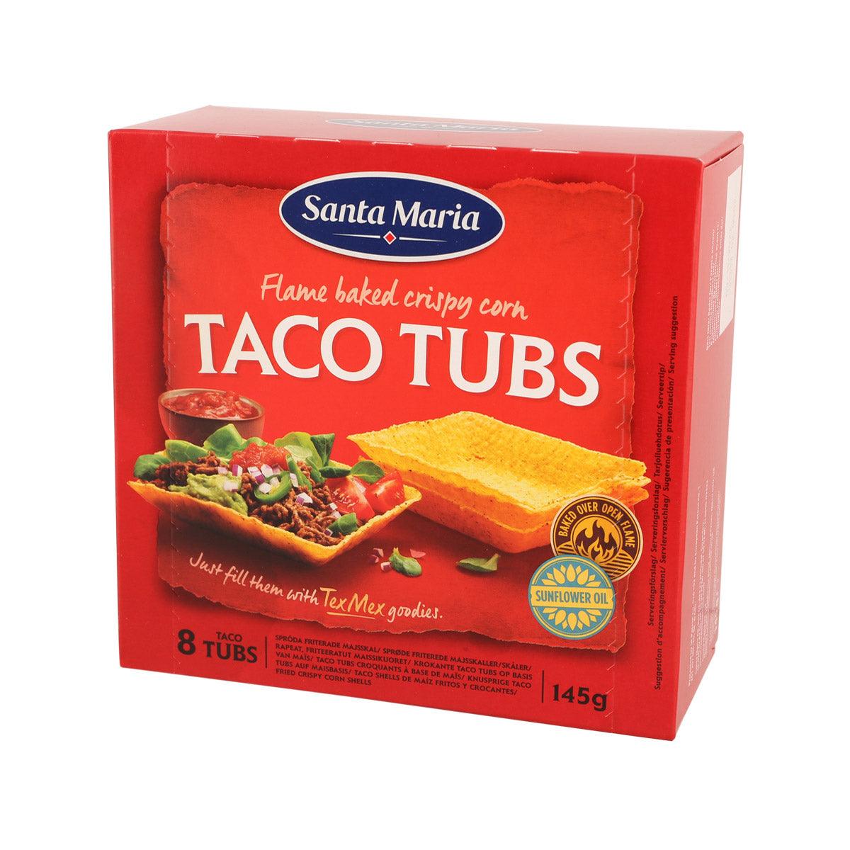 Santa Maria Taco Tubs box, 8 tubs, 145g, with taco serving image