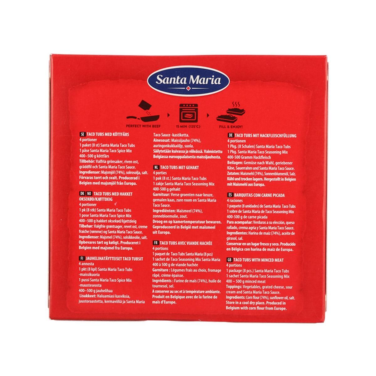 Santa Maria Taco Tubs box back with ingredients and serving directions