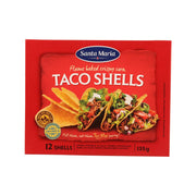 Santa Maria taco shells box, red package with 12 shells and 135g