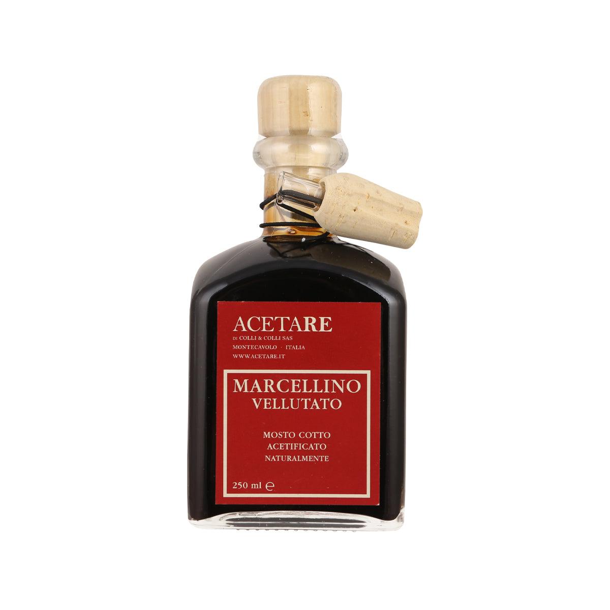 ACETARE 6-year balsamic vinegar bottle, dark glass with wood cork and red label, 250 mL