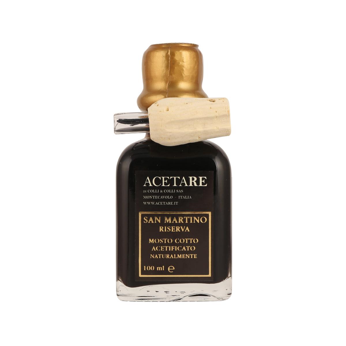 ACETARE classic balsamic vinegar bottle with gold cap, dark glass, 100 mL label
