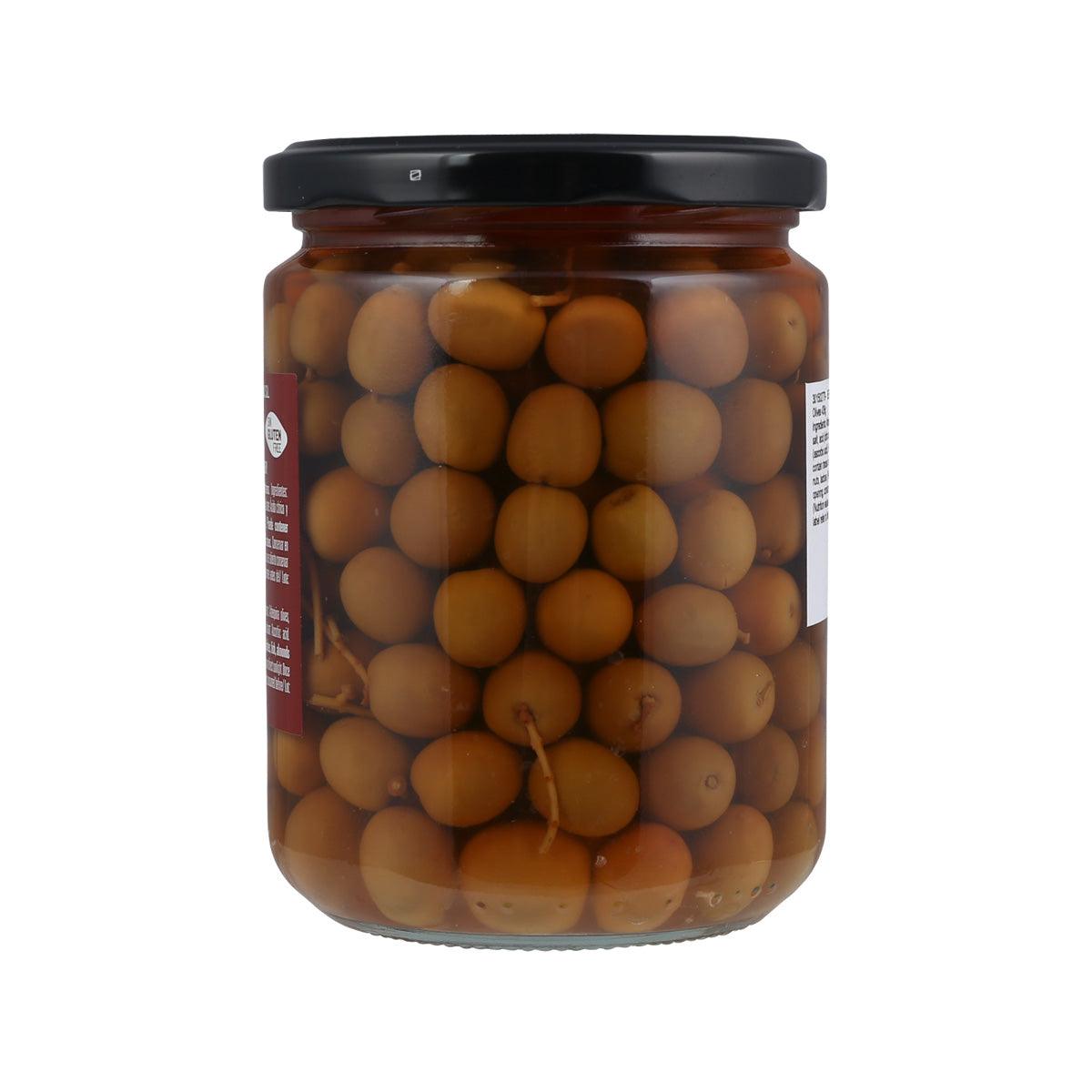 BERNAL Arbequina olives jar showing whole olives submerged in brine