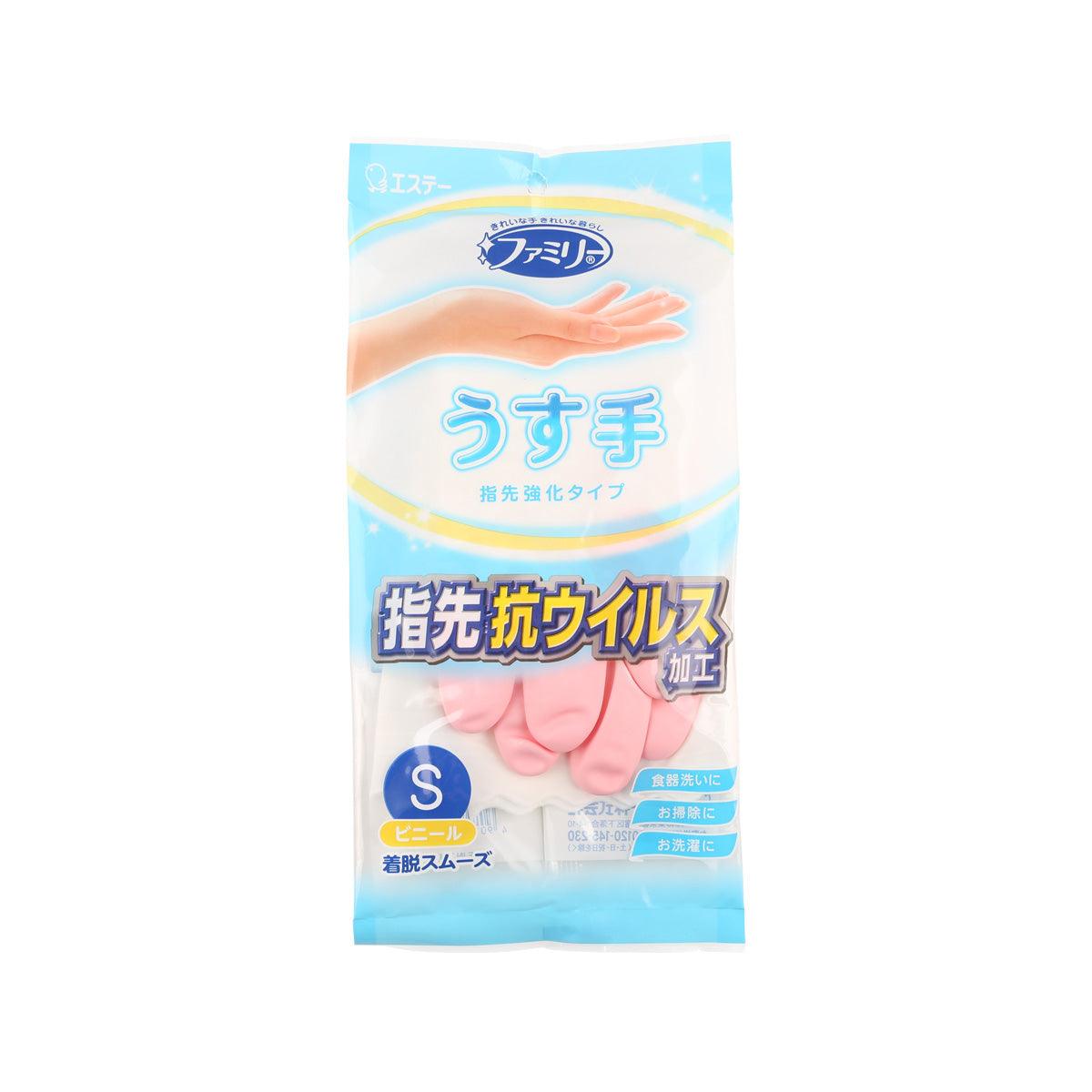 Pink reinforced-tip thin antiviral gloves, S size, in retail package