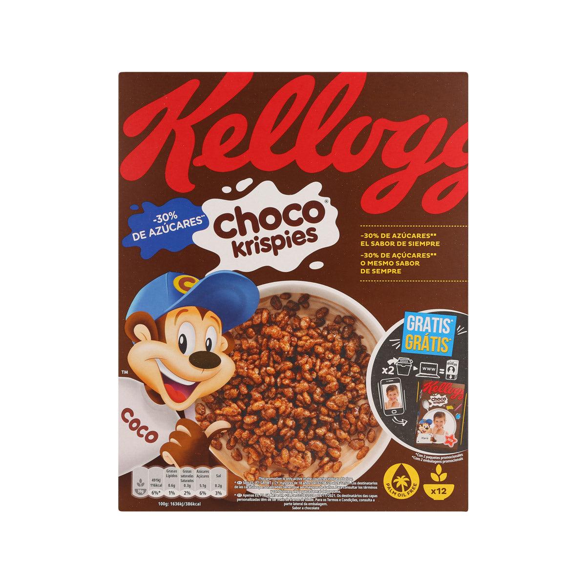 KELLOGG'S Choco Krispies rice cereal box with chocolate crunch and mascot
