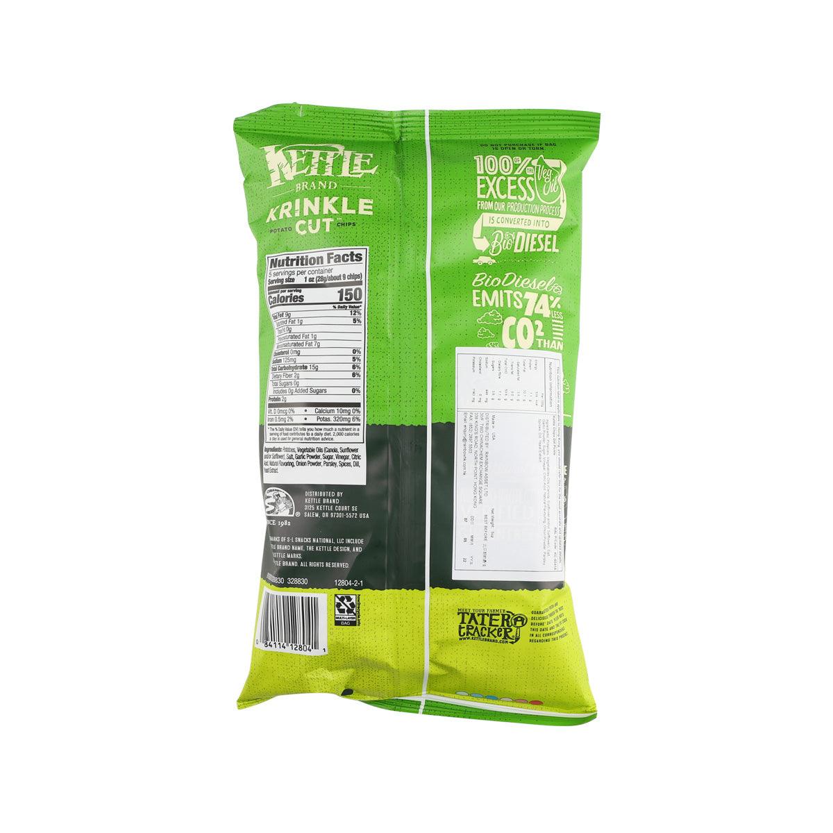 KETTLE Krinkle Cut chips bag back panel with ingredients and nutrition details