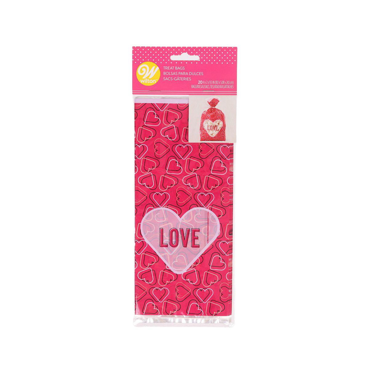 Valentine treat bags, 20-count, pink with Love heart pattern