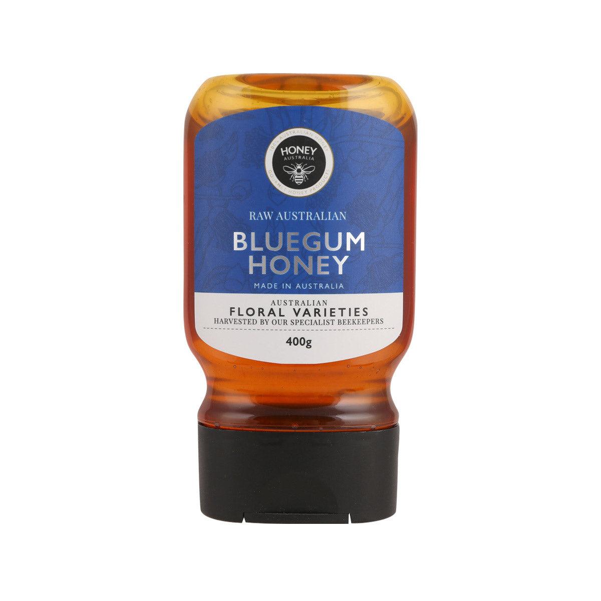 HONEYAUSTRALIA Bluegum honey squeeze bottle, amber glass with blue label, 400g