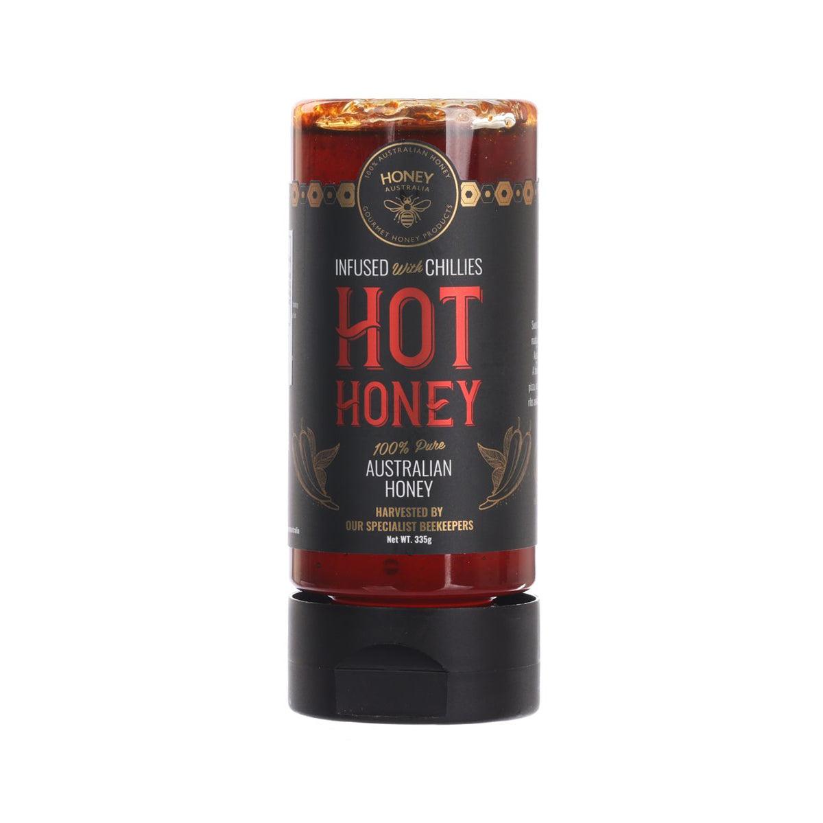 Hot honey with chillies jar (335g) with front label and Honey Australia branding