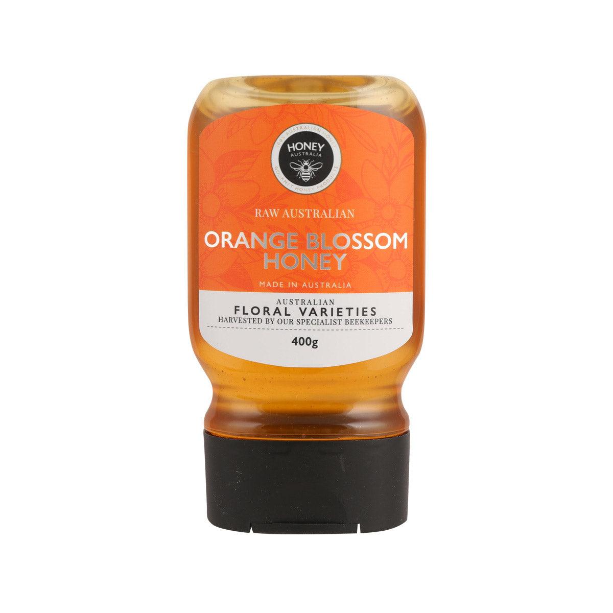 HONEYAUSTRALIA orange blossom honey squeeze bottle, 400g, amber bottle with cap