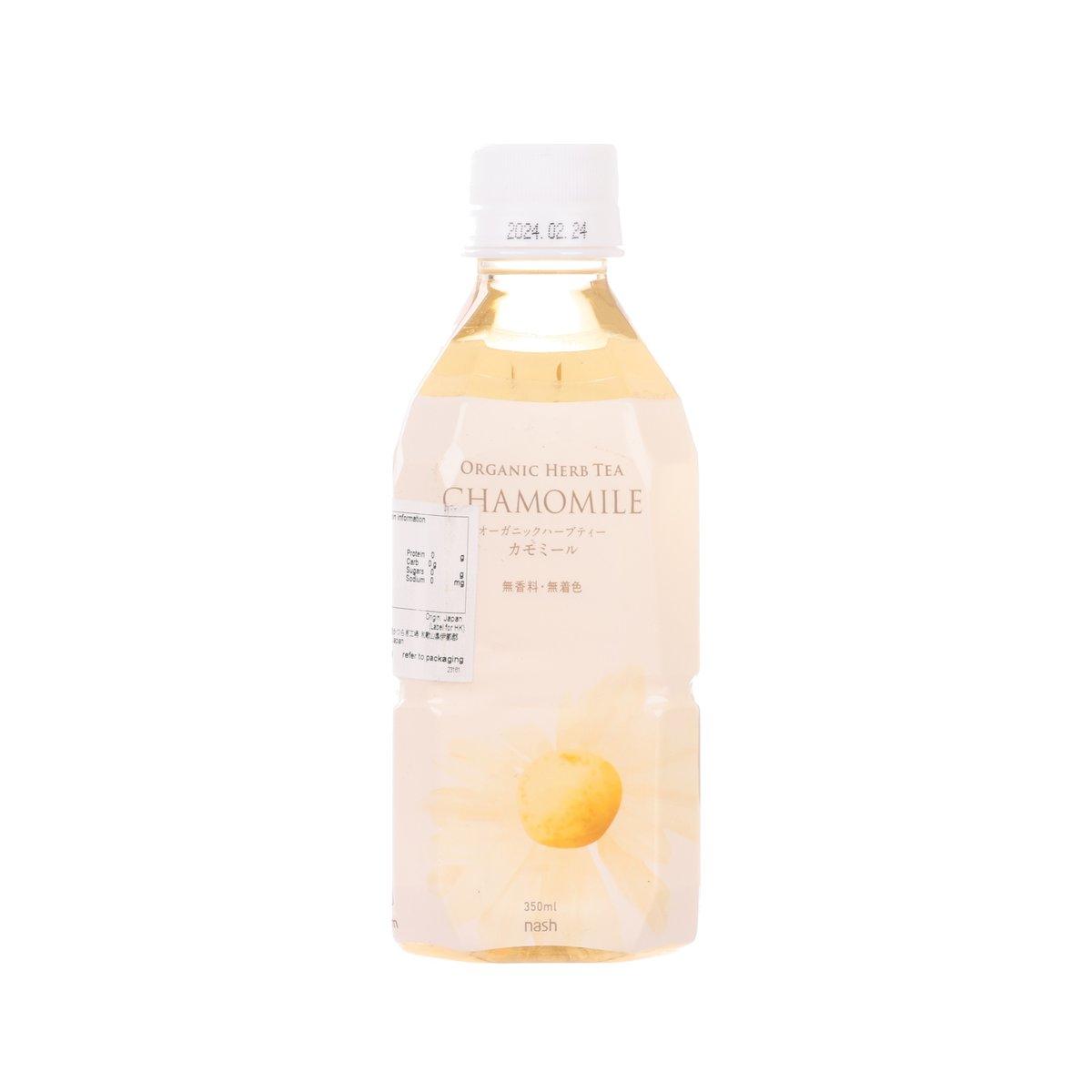 NASH chamomile organic herb tea bottle, 350 mL, PET container with back label