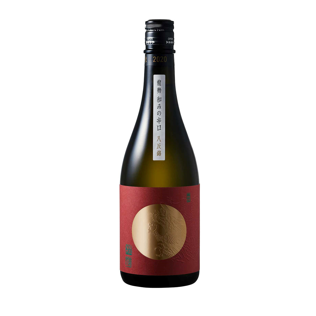 RYUSEI sake bottle with black cap and red label, gold circle
