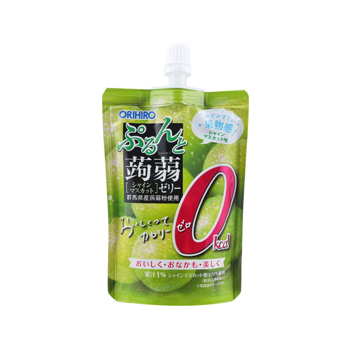 ORIHIRO muscat konjac jelly drink pouch, green with fruit label and spout top