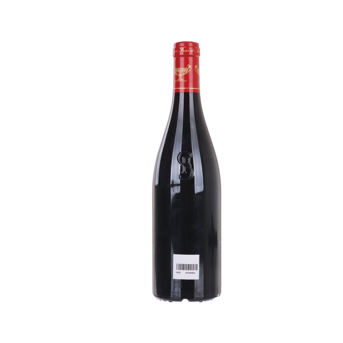 Wine bottle with red foil cap and back label with barcode