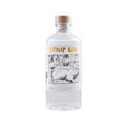Catnip gin bottle, clear glass with cork top and catnip gin label, 45% ABV