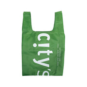 Green logo foldable tote bag with short handles, CITYSUPER print
