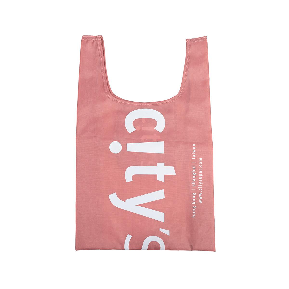 Coral small foldable tote bag with 'CITYSUPER' logo and short handle straps