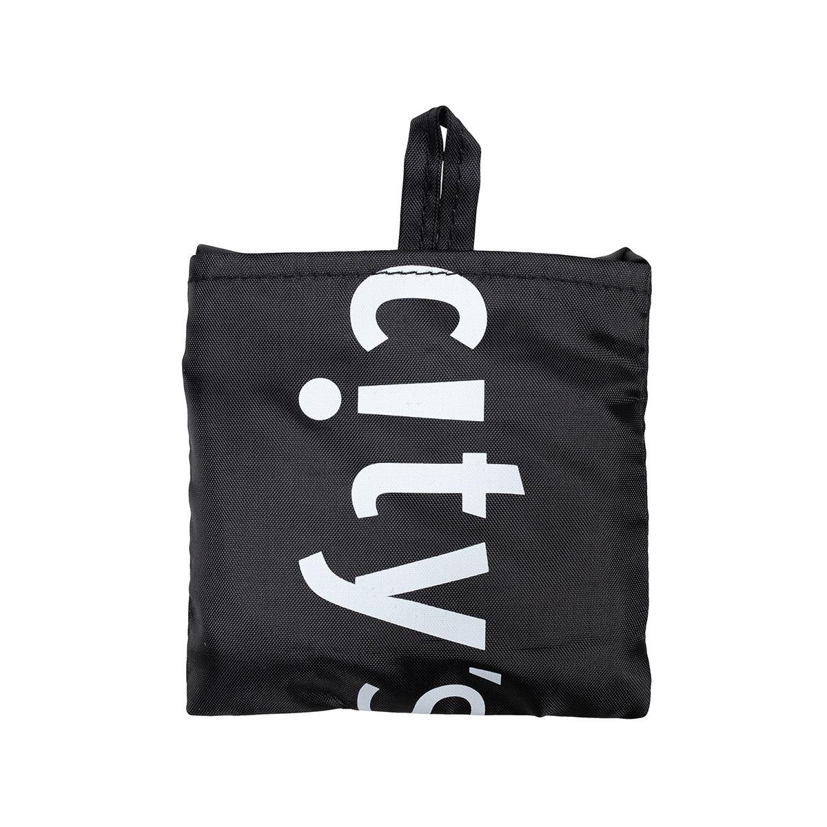 Black CITYSUPER logo compact tote pouch with top loop handle