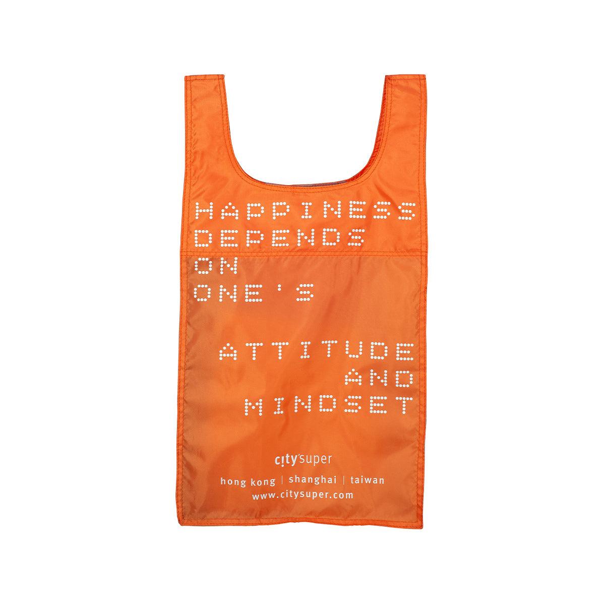 CITYSUPER large pocketable tote bag, orange with slogan text and short handle