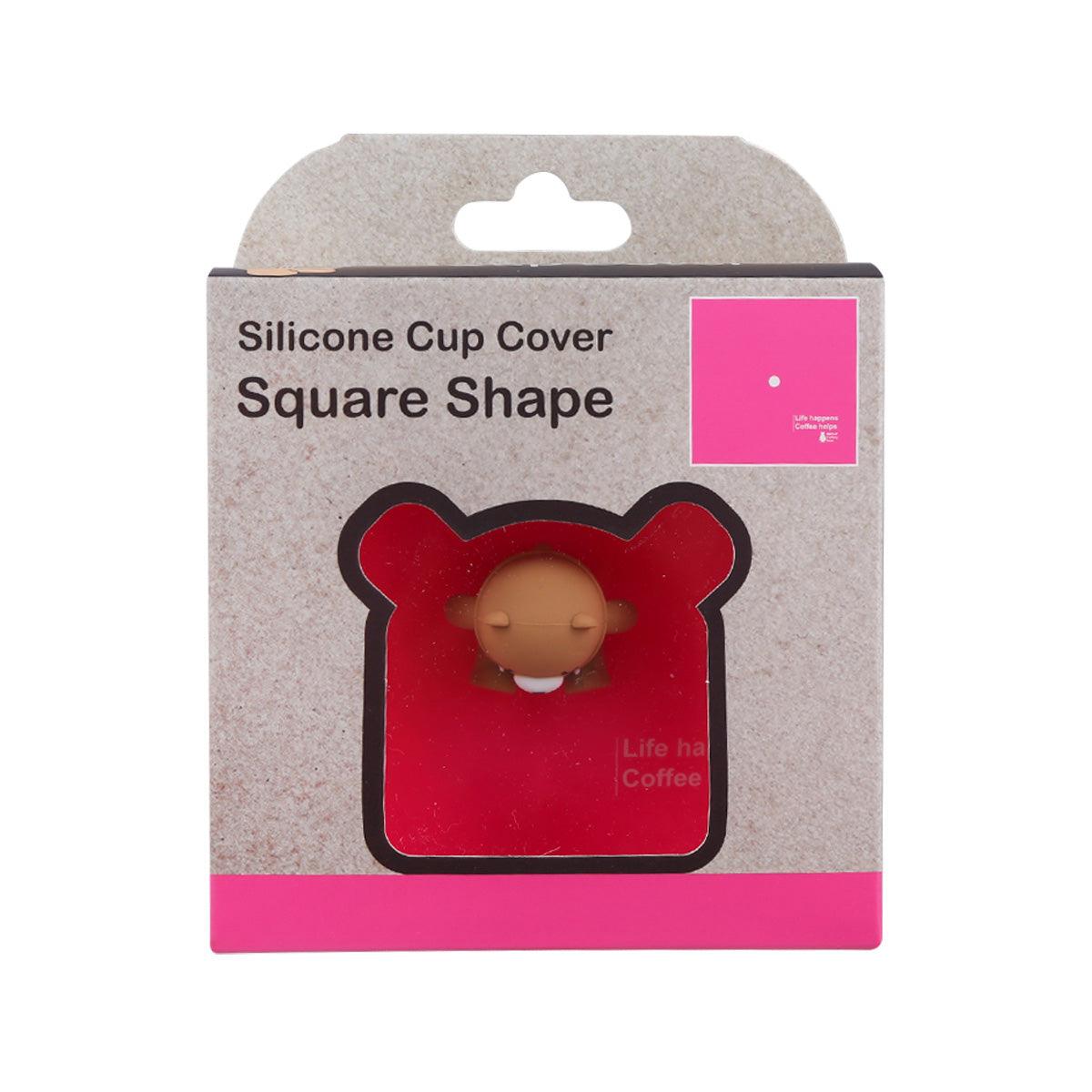 Square silicone cup cover package with bear-shaped insert and pink label