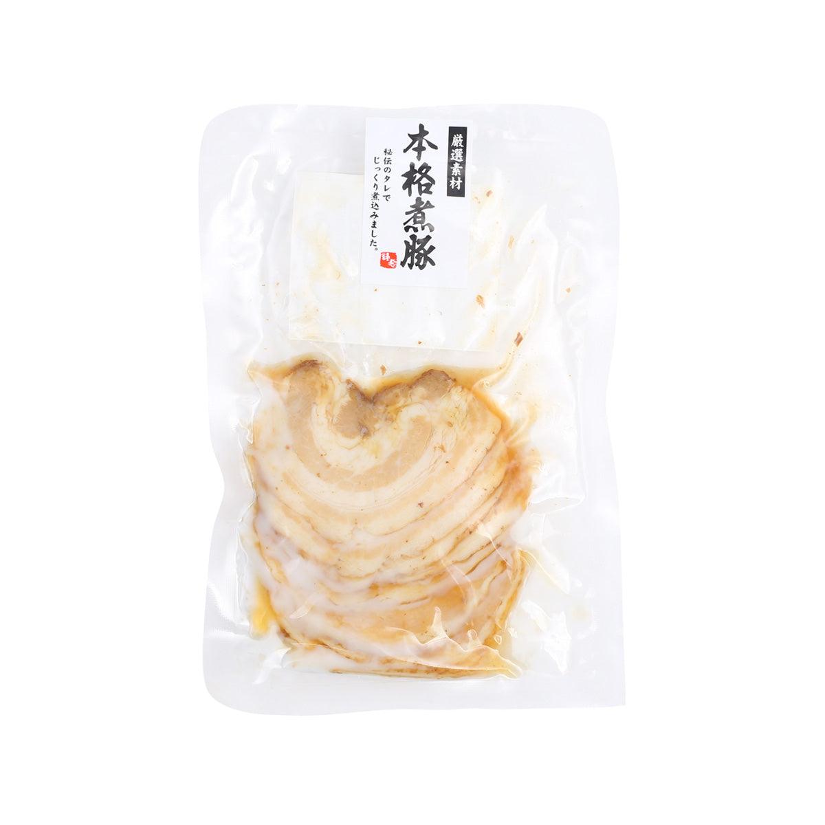 Grilled pork slice for ramen in sealed pouch, light tan pieces