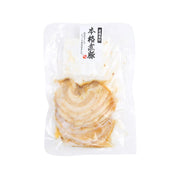 Grilled pork slice for ramen in sealed pouch, light tan pieces