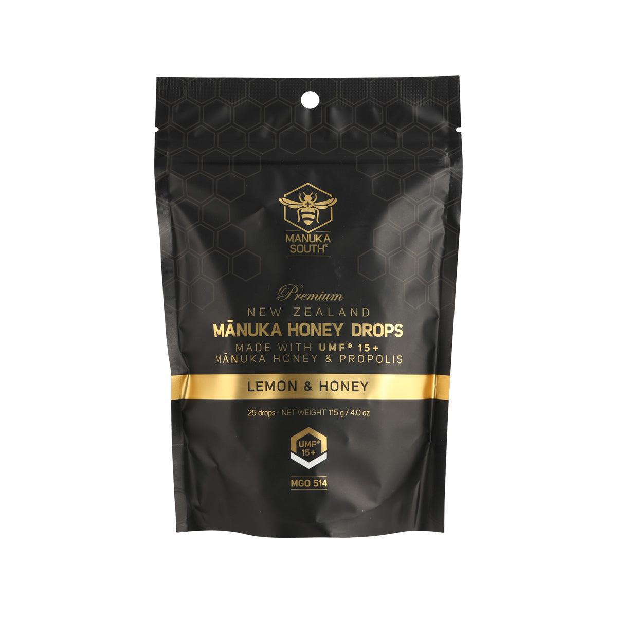 Manuka South lemon & honey propolis drops pouch, black with yellow trim, UMF 15+