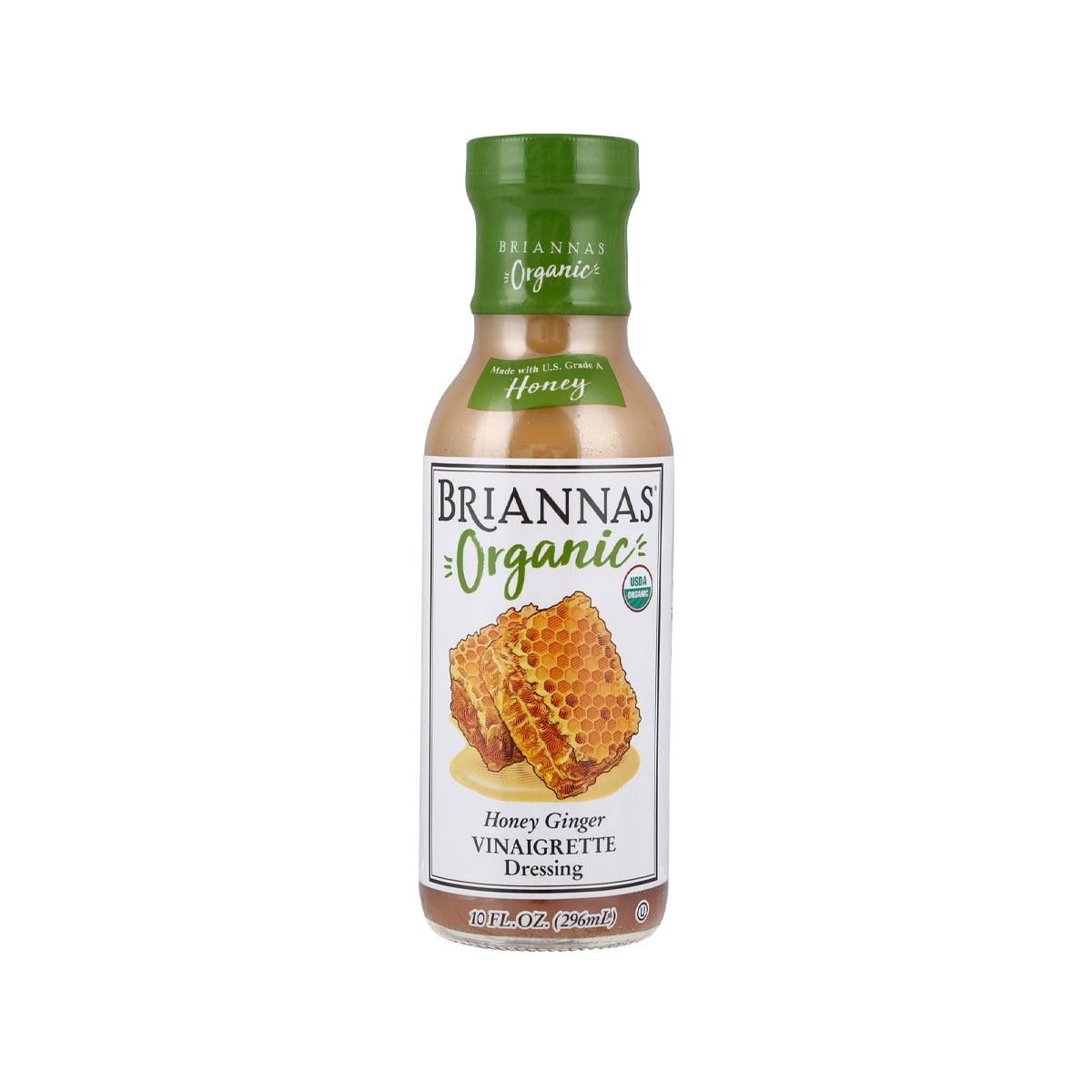 BRIANNA'S Organic Honey Ginger Vinaigrette dressing bottle, green cap, beige label
