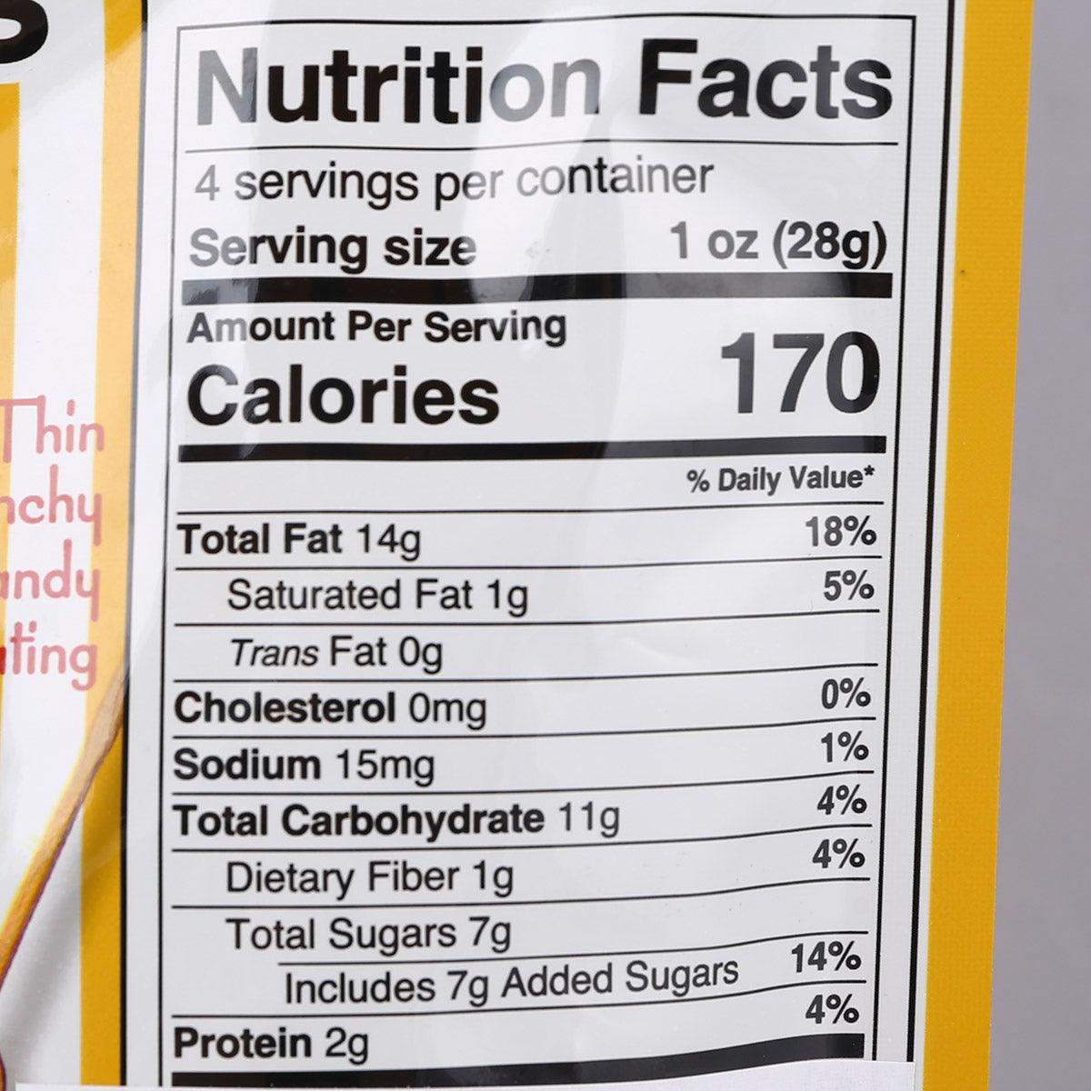 Nutrition Facts label for 1 oz (28g) STUCKEY's candied pecans