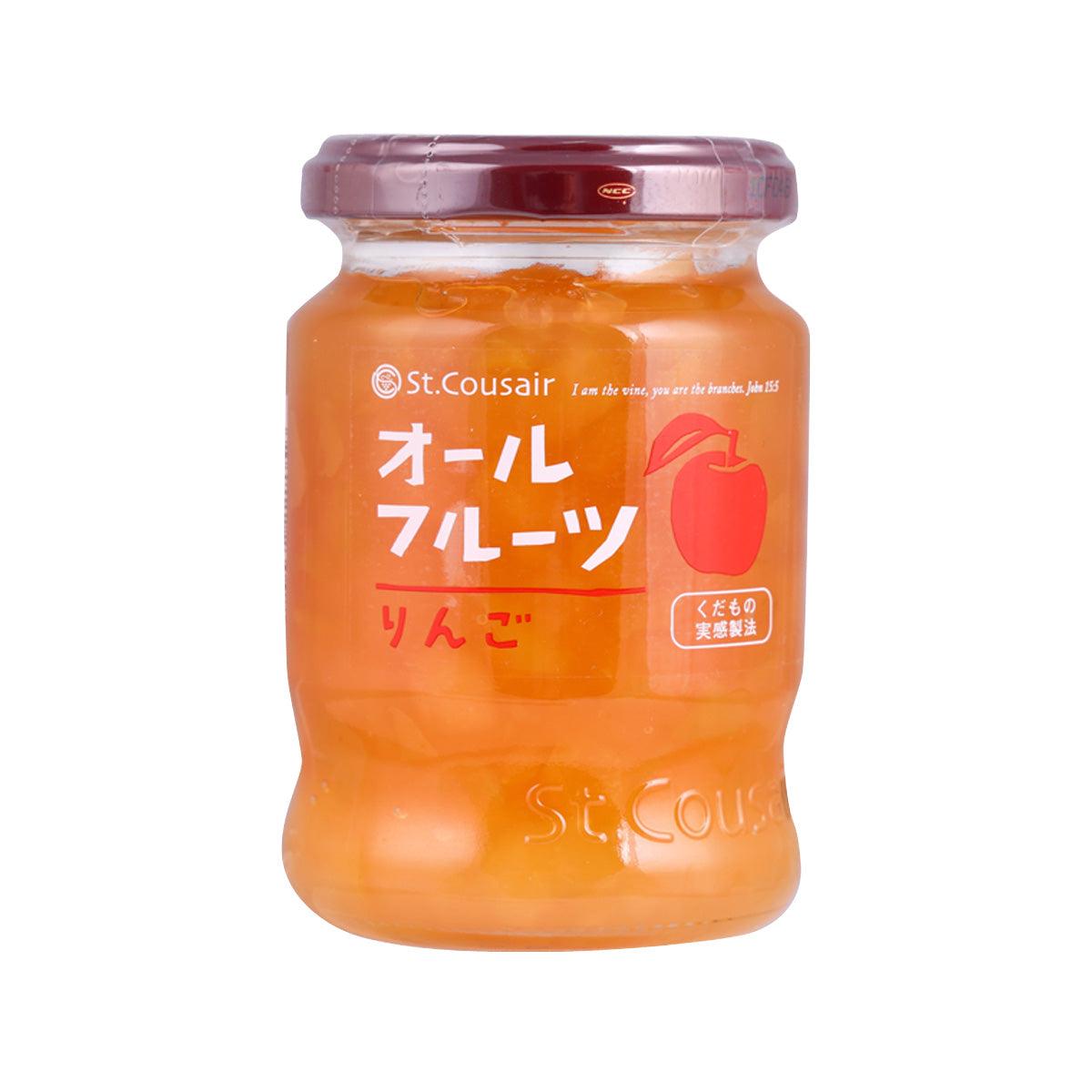 ST.COUSAIR apple jam jar, orange fruit spread with purple lid and front label