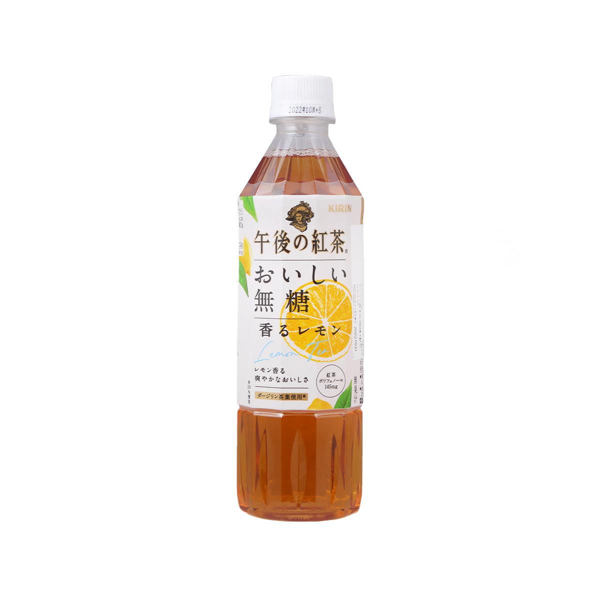 KIRIN sugar-free lemon tea bottle, 500 mL, amber liquid, front label