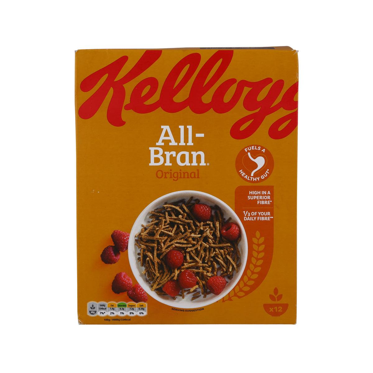 All-Bran Original cereal box with bowl graphic, berries, and wheat fiber imagery