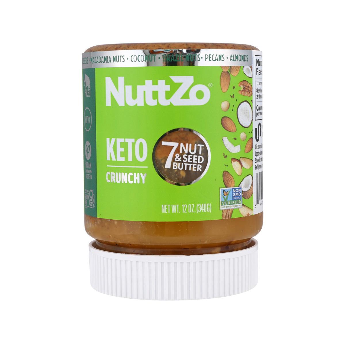 NUTTZO Keto Crunchy 7 nut & seed butter jar with white ribbed lid
