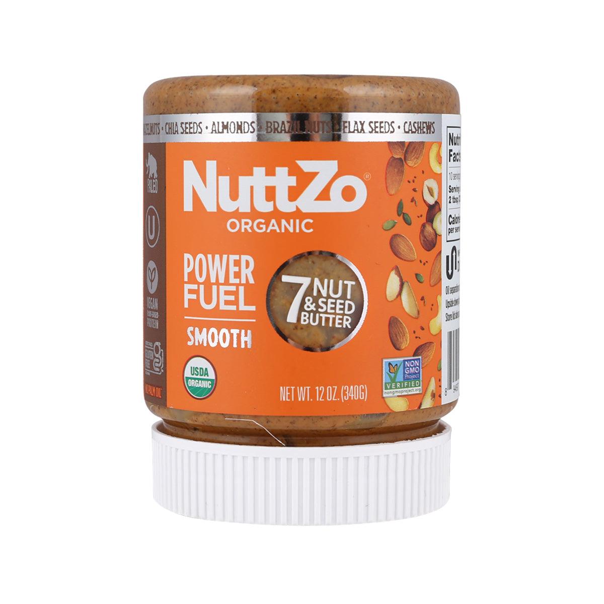 NUTTZO Organic Power Fuel Smooth 7 Nut & Seed Butter jar with white screw lid