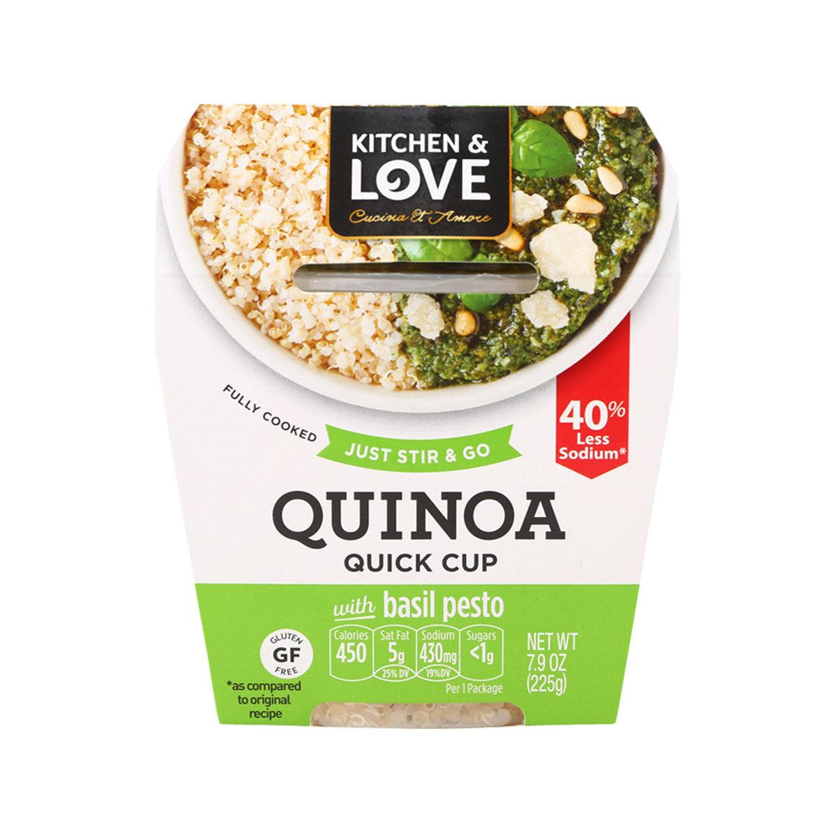 Quinoa quick meal with basil pesto ready cup pouch, 225g, green label.