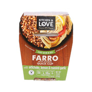 Fully cooked farro with quinoa quick meal cup, front label with spoon included