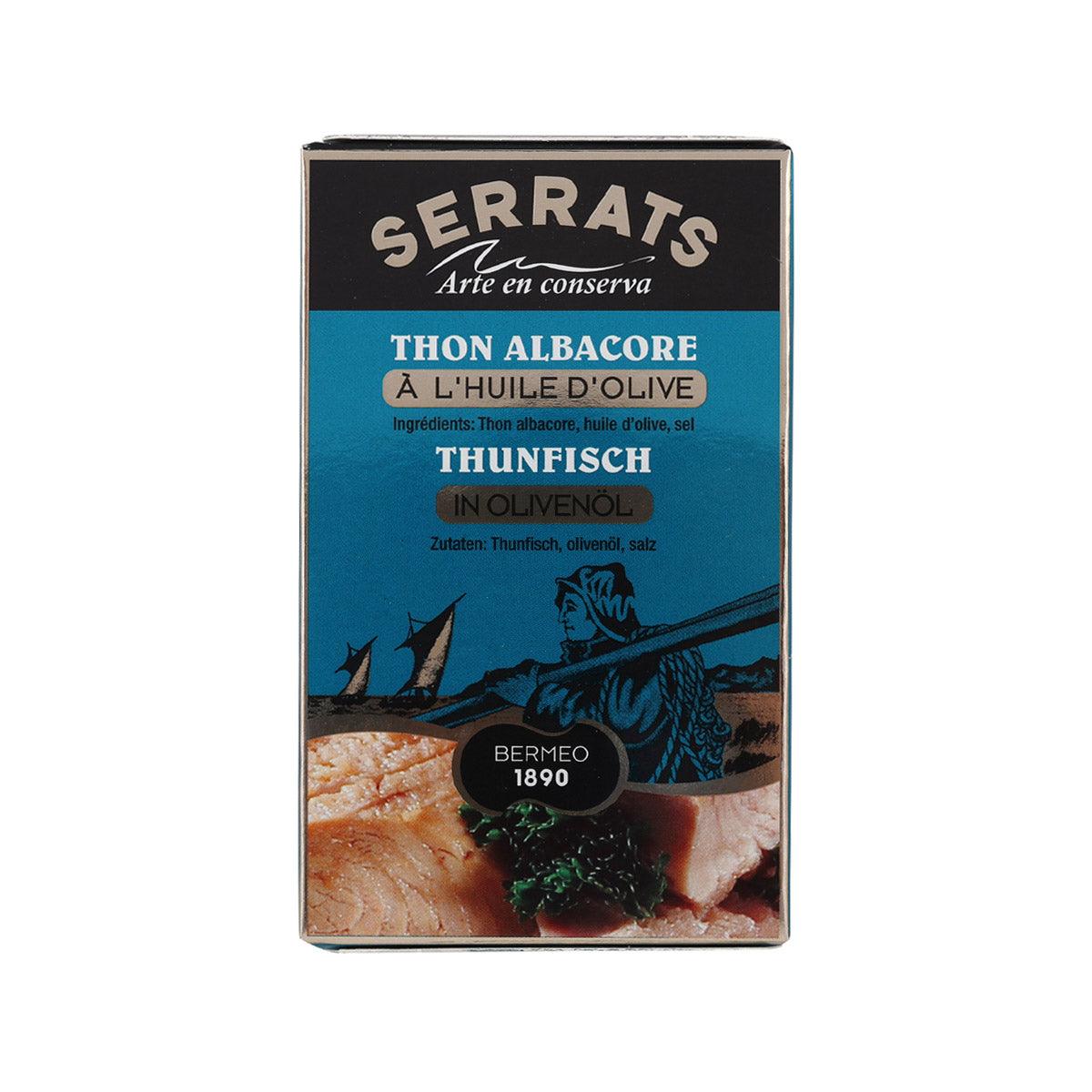 SERRATS canned yellowfin tuna fillet in olive oil box, front label