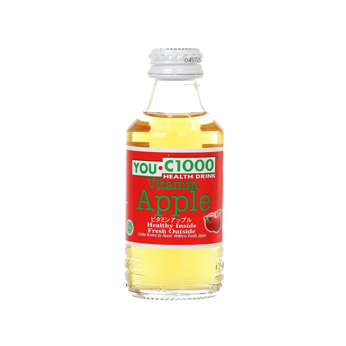 Vitamin C health drink bottle with apple flavor label, 140 mL