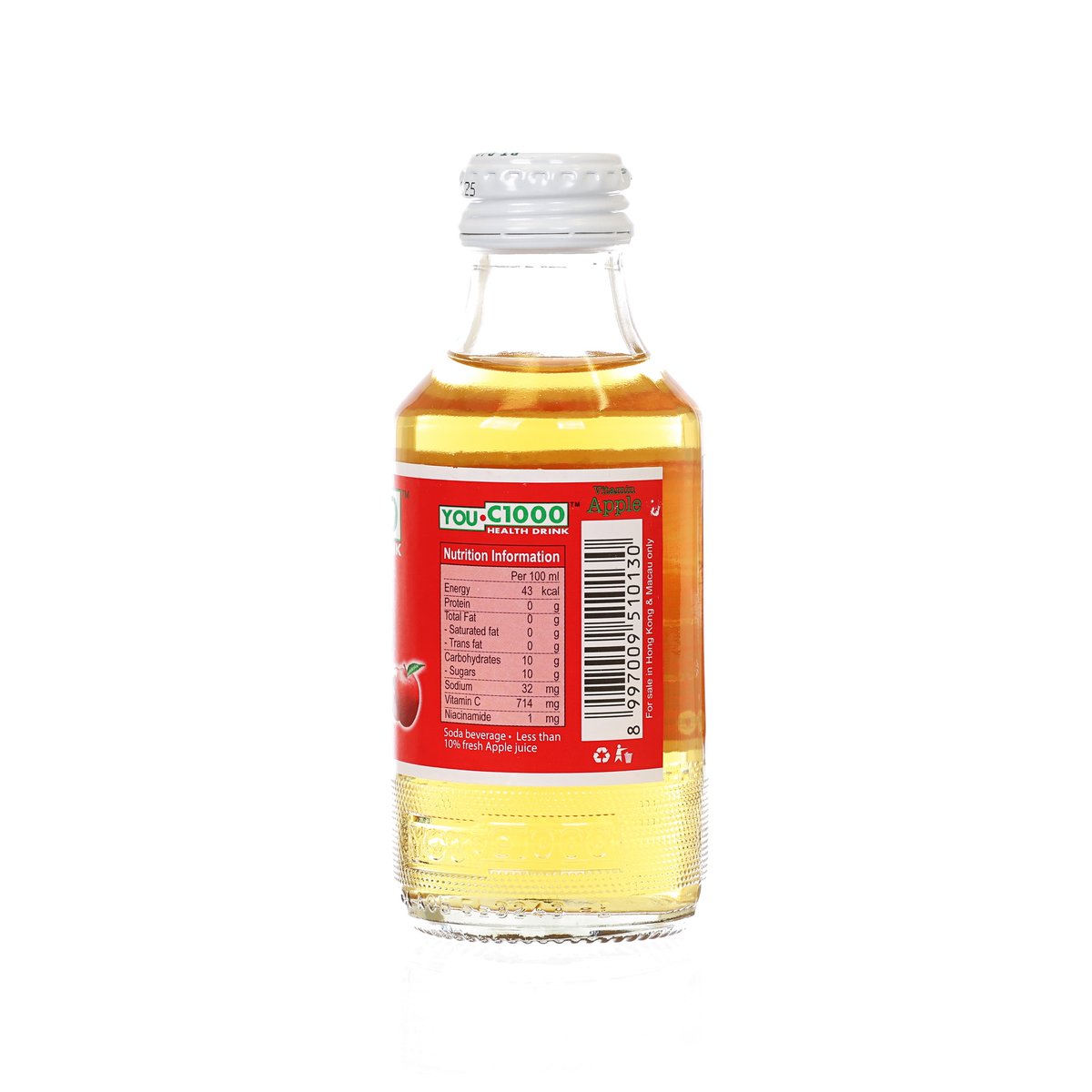 Vitamin C health drink bottle back label with barcode, 140 mL