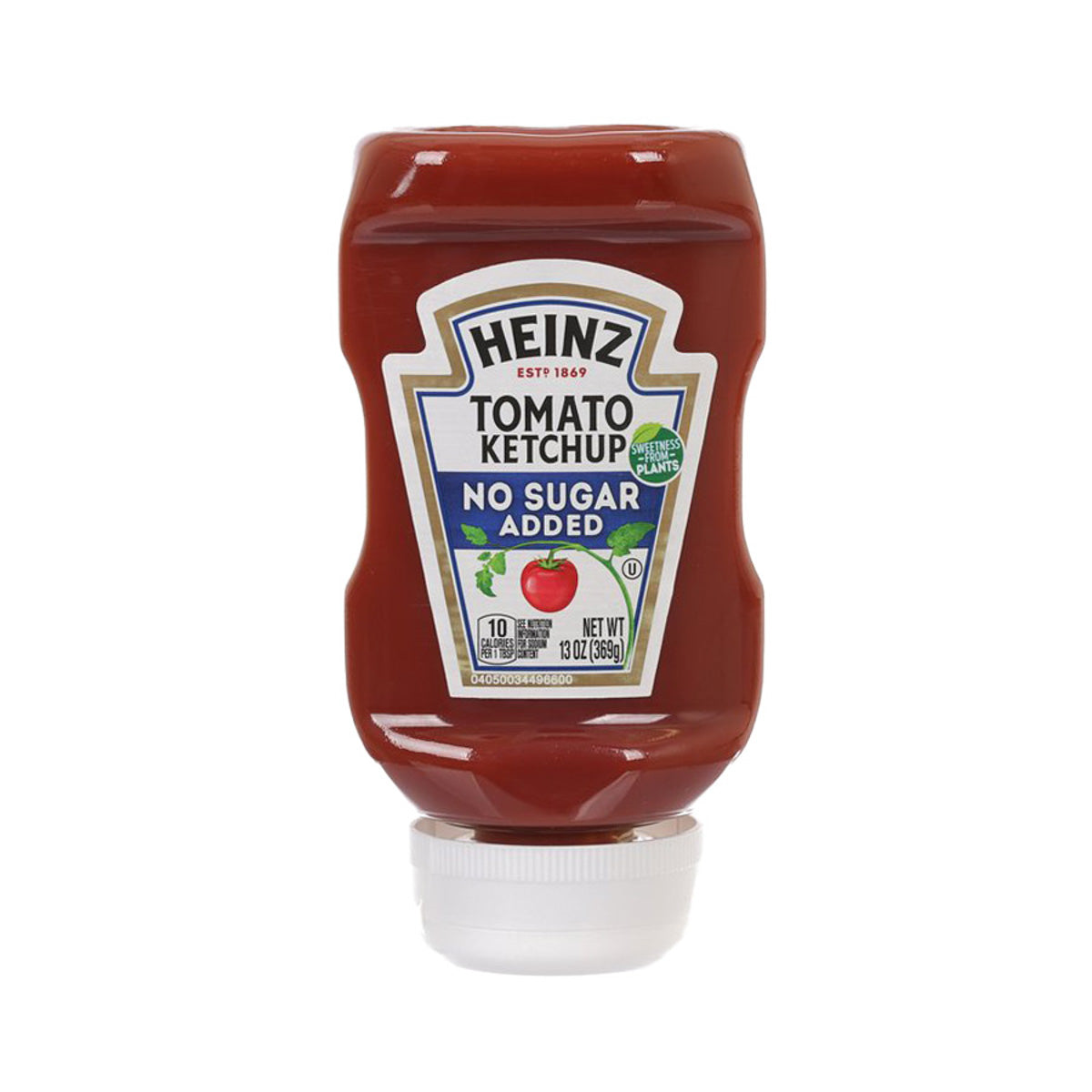 HEINZ no sugar added tomato ketchup squeeze bottle, front label and cap