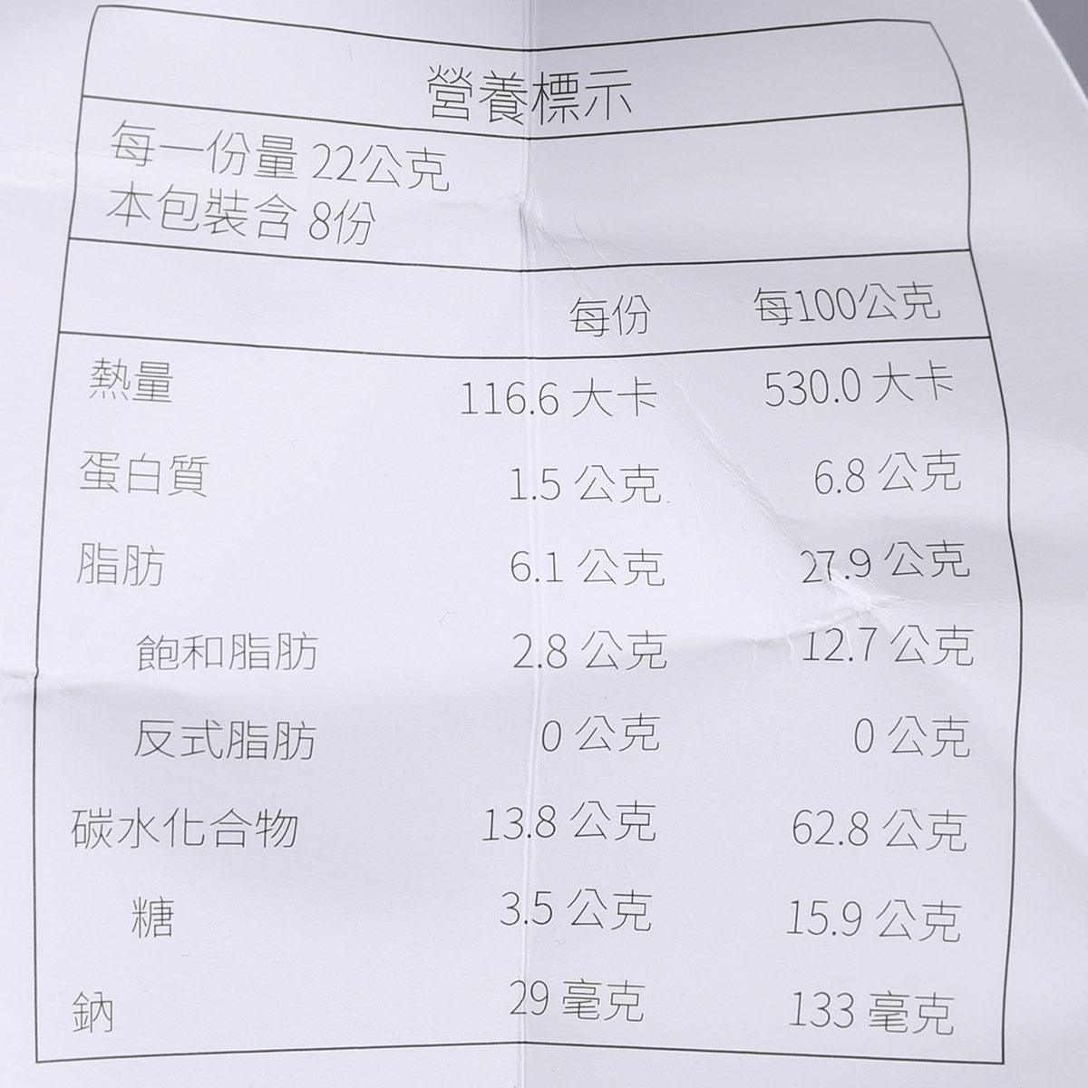 Nutrition facts panel for sandwich wafers with serving and ingredient details